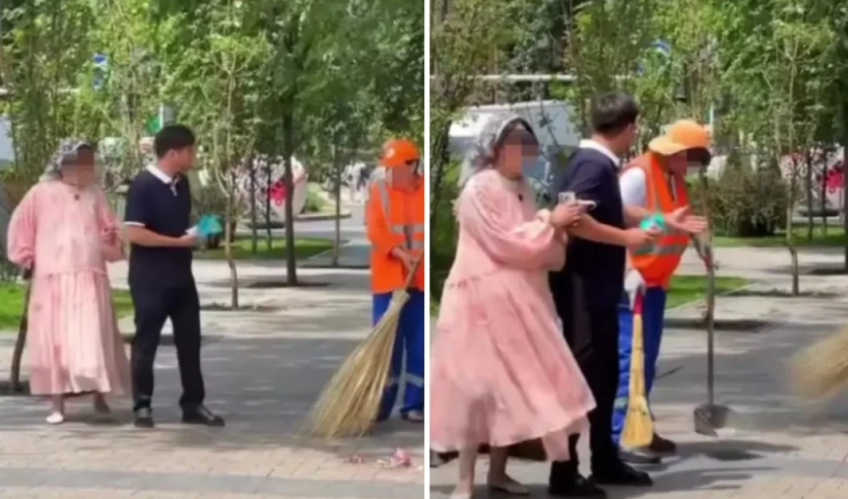 «Мына жерді сыпыр!»: Көше тазалаушыны жылатқан блогер қамауға алынды